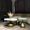 Nordic Round Coffee Table Set Hotel Apartment Metal Frame Oak Wooden Top Tea Table