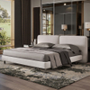 Italian Luxury Design Villa Home Upholstered Leather Linen Bed Furniture Wood Frame Modern Double Bedroom King Size Bed