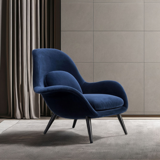 Sill&oacute;n moderno y elegante con acento de lujo para sala de estar, sill&oacute;n reclinable de Hotel con dise&ntilde;o de madera de tela de terciopelo