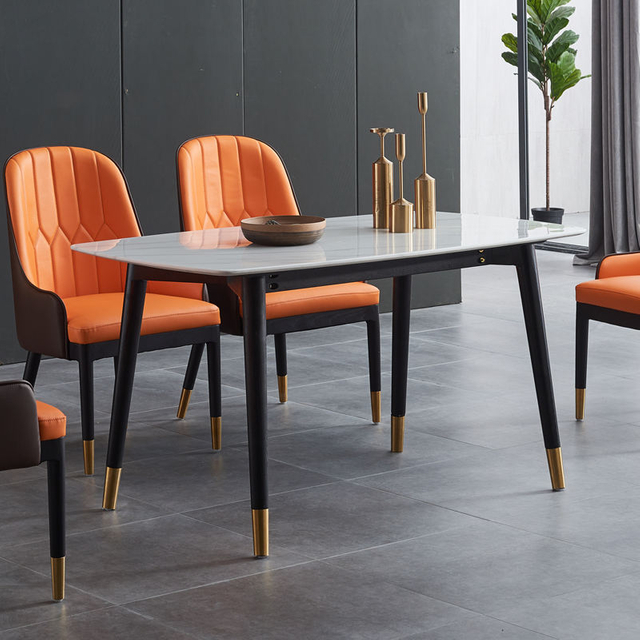 Modern Rectangular Dining Table Solid Wood Leg Marble Table Restaurant Coffee Table