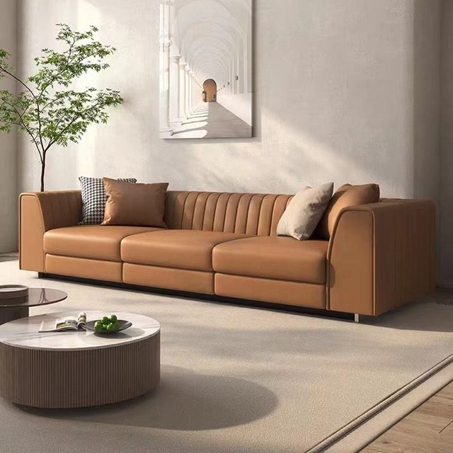 Modern Luxurious Three Person Sofa Striped Leather Cloth Home Office Furniture Villa Living Room Hotel Lobby Sofa Set