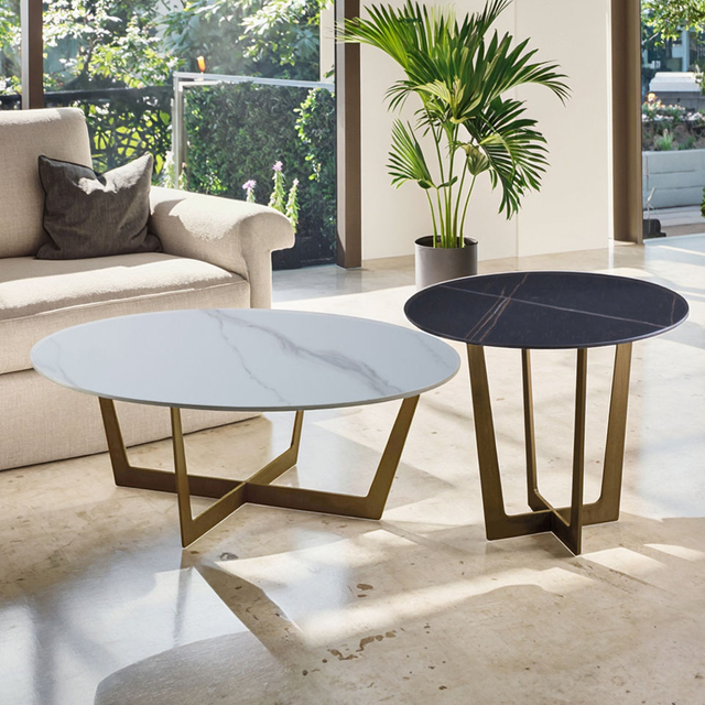 Modern Stainless Steel Gold Plating Marble Top Round Coffee Table Living Room Hotel Furniture
