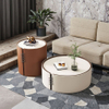 Modern Round Coffee Table Set with Simple Birch Horse Saddle Leather Tea Table for Living Rooms Hotels Apartments