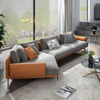 Italian Style Sofa Set Living Room Hotel Lobby Combination Sofa Stainless Steel Leg Orange Leather Sofa Can Be Customized