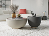 Living Room Center Table With Rock Slab Top Microfiber Leather Titanium Base Round Coffee Table