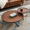 Wholesale Living Room Furniture Simple Small Round Wooden Top Metal Frame Coffee Table Set
