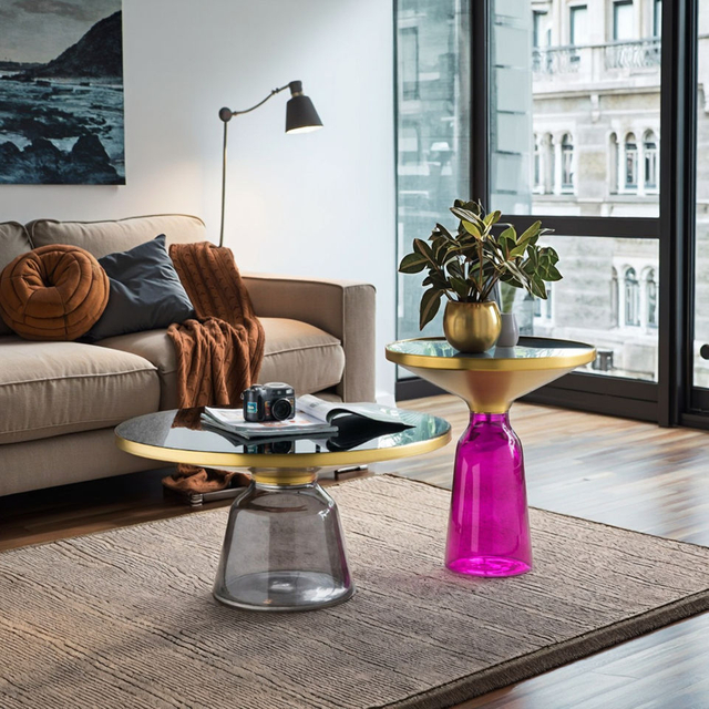 Modern Coffee Table Set Luxury Hotel Apartment Showroom Furniture Side Table Round Design Glass Tea Table for Living Room