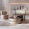 Italian Light Luxury Round Tea Table Stainless Steel Leather Marble Tempering Glass Coffee Table for Villa Living Room Hotel