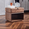 Italian Design Bedside Table Round Solid Wood Smart With 2 Drawer Large Capacity Household Cylindrical Bedroom Nightstand