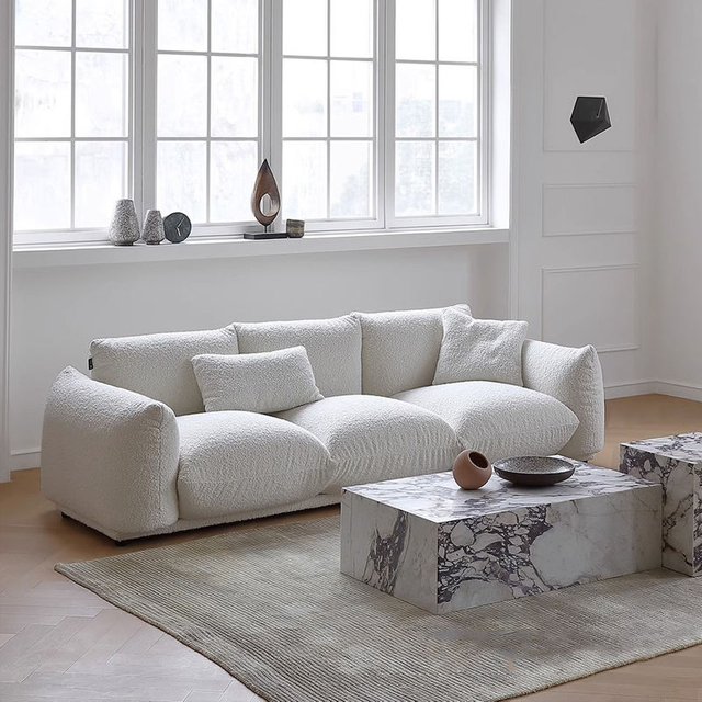 Modern Design Home Furniture Bread Shape White Boucle 3 Seat Sofa Set Sectional Couch Velvet Fabric Living Room Sofa