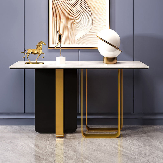 Luxury Style Living Room Furniture Corner Table Hallway Stainless Steel Marble Console Table