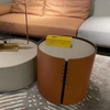 Modern Round Coffee Table Set with Simple Birch Horse Saddle Leather Tea Table for Living Rooms Hotels Apartments