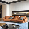 Italian Style Sofa Set Living Room Hotel Lobby Combination Sofa Stainless Steel Leg Orange Leather Sofa Can Be Customized