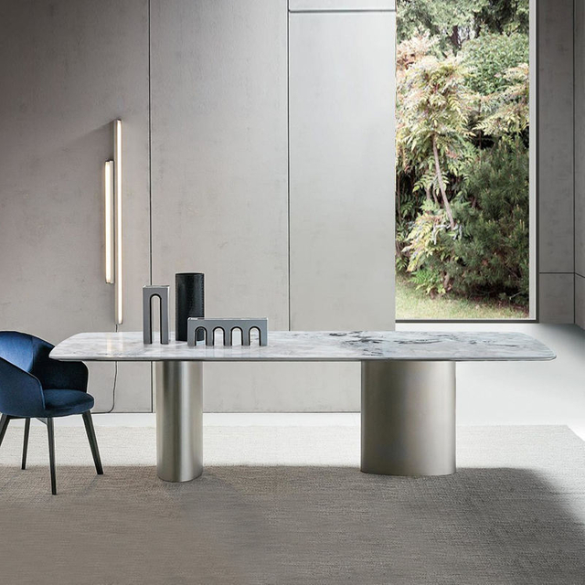 Modern Luxury Marble Top Stainless Steel Restaurant Dining Room Designer Dining Table Coffee Table Set