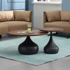 Modern Classical Black Iron Art Solid Wood Round Coffee Table Luxury Simple Rock Beam Living Room Side Table