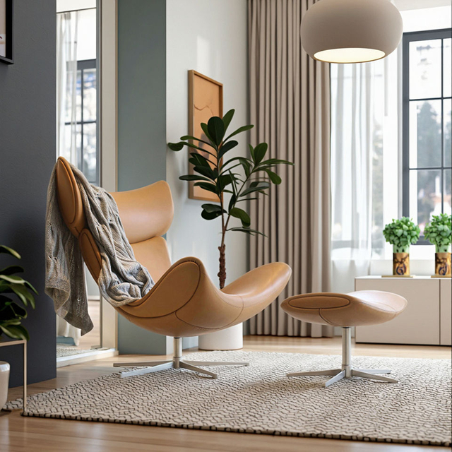 Modern Design Leather Armchair Swivel Art Chair Villa Living Room Apartment Rotating Leisure Lounge Chair