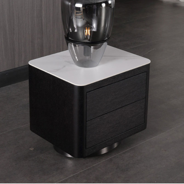 Italian Minimalist Smoky Color Bedside Cabinet Bedroom Solid Wood Slate Storage Bedside Table