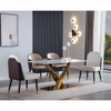 Modern Rectangular Dining Room Table Marble Top Gold Stainless Steel Dining Set of 6 Chairs
