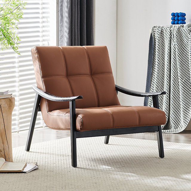 Design minimaliste italien h&ocirc;tel Villa salon en bois massif en cuir simple inclinable canap&eacute; fauteuil loisirs Chaise longue Chaise