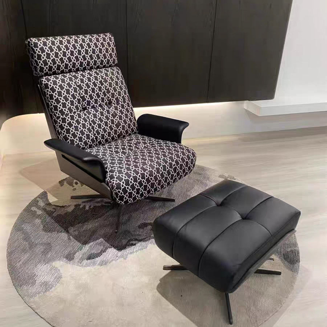Italian Minimalist Hotel Villa Living Room Modern Lounge Stainless Steel Fabric Swivel Leisure Chair Single Sofa Accent Chair