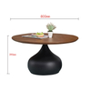 Contemporary Round Coffee & Tea Table Black Wooden Top With Metal Steel & Iron Material Home Dining Living Room Furniture Set