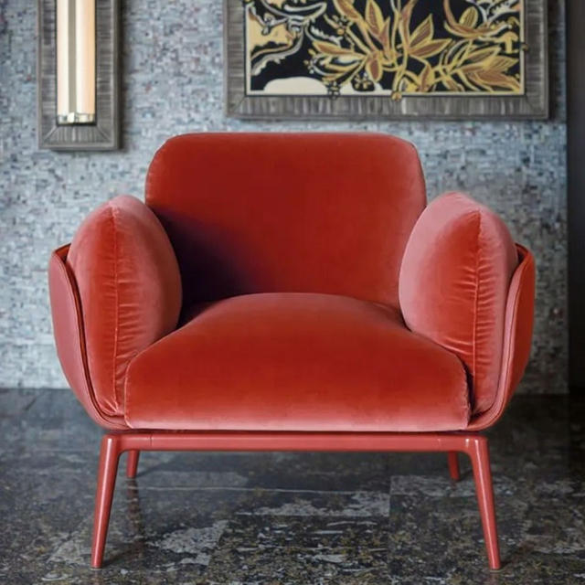 Sala de estar moderna personalizada de f&aacute;brica, sof&aacute; individual, muebles tapizados de tela de terciopelo, sill&oacute;n de Hotel con acento para sal&oacute;n de ocio