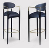 Modern Luxury Leather High Chair Hotel Dining Kitchen Aluminium Gold Plated Armrest bar Chair