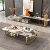 Modern Luxury Gold Stainless Steel Round Coffee Table with Marble Top Set for Home and Hotel Living Room Dining Use