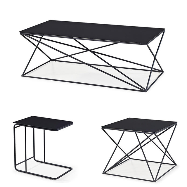 Modern Creative Rectangular Metal Coffee Table Tempered Glass Office Coffee Table Side Table