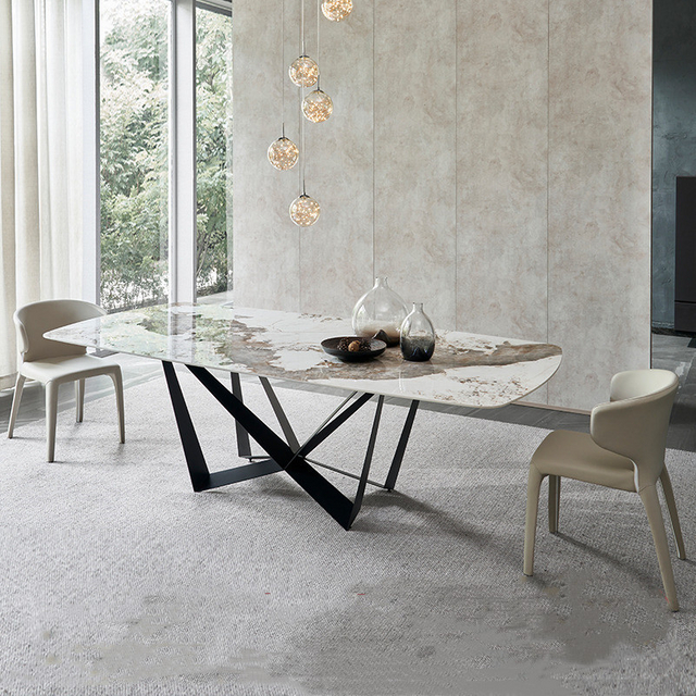 Italian Luxury Dining Table Modern Marble Stainless Steel Creative Design Dining Room Furniture