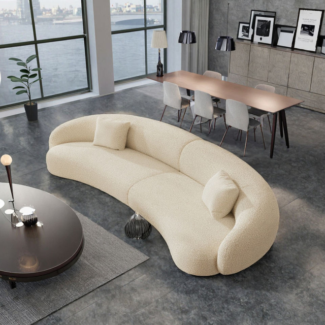 Modern Design Home Furniture Comfortable Velvet Fabric White Modular Sectional Curved Living Room Sofas Hotel Sale