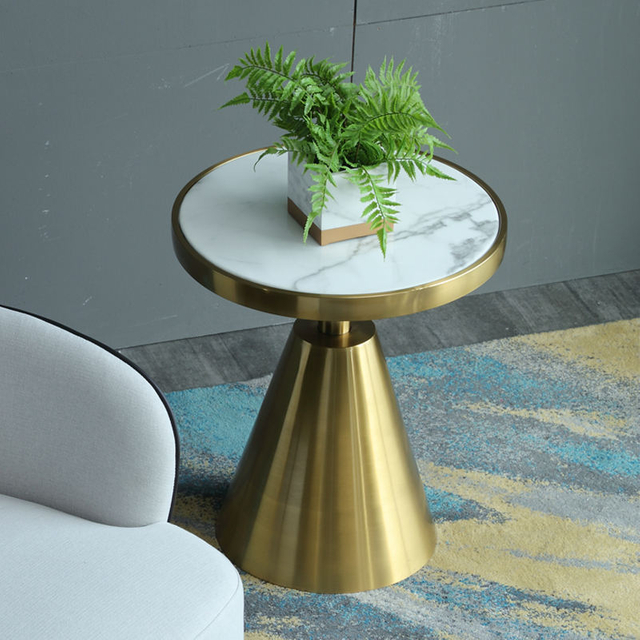 Modern Luxury Round Marble Top Gold Stainless Steel Small Coffee Table for Living Room Hotel Side Table