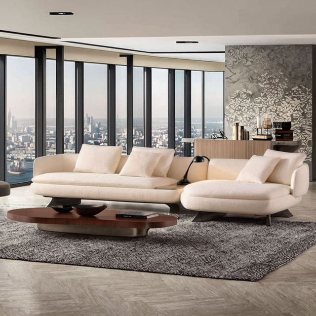 Italian Minimalist Luxury Villa Living Room Sofa Set Hotel Lobby with Velvet Fabric Sectional Modular Couch