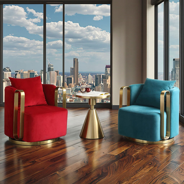 Fauteuil de luxe italien en acier inoxydable, chaise de salon, de loisirs, mobilier de maison, chaise simple moderne rotative en velours