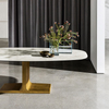 Modern Hotel Dining Room Furniture Rectangular Marble and Stainless Steel Metal Leg Dining Table