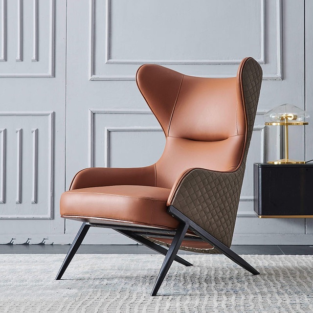 Chinese Supplier Living Room Armchair Iron Metal Frame Orange Hotel Leather Covers