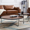 Wholesale Living Room Furniture Simple Small Round Wooden Top Metal Frame Coffee Table Set