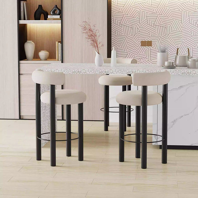 Chinese Manufacturer Bar Chair Stainless Steel Teddy Velvet Backrest Modern Design Minimalist High Chair Bistro Chair