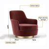 Modern Living Room Furniture Armchair Gold Stainless Steel Accent Chair Velvet Fabric Swivel Leisure Lounge Chair for Home Hotel