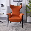 Modern Wood Leisure Chair Leather Sofa Chair Living Room Hotel Commercial Space High Back Chair