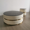 Italian Light Luxury Round Tea Table Stainless Steel Leather Marble Tempering Glass Coffee Table for Villa Living Room Hotel