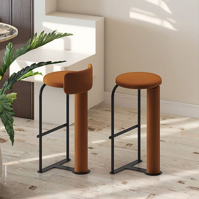 Modern Luxury Home Bar Chair with Stainless Steel Frame and Chenille Fabric No Swivel High Bar Stool for Hotels Cafes Shops