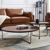 Nordic Modern Living Room Furniture With Round Solid Wood Panels and Metal Legs Coffee Table Set