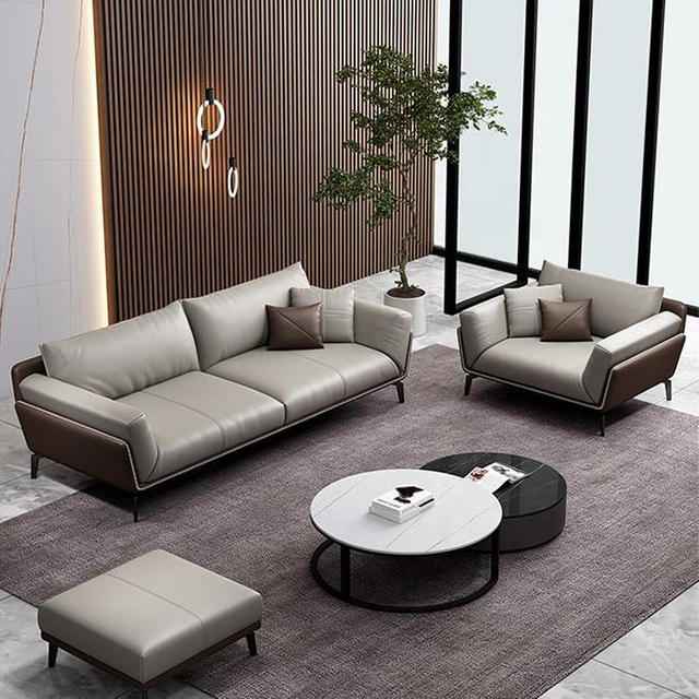 Foshan Factory Modern Living Room Sofa Pu Leather OEM Customized Metal Leg 1+1+3 Apartment Home Office Sofa Set