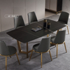 Italian Rectangular Marble Dining Table Stainless Steel Gold Leg Dining Set of 6 Chairs