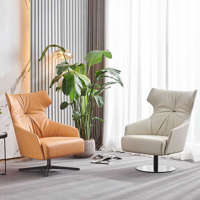 Chaise de salon nordique moderne, fauteuil tournant d'h&ocirc;tel, chaise longue de luxe en tissu de styliste