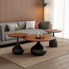 Modern Classical Black Iron Art Solid Wood Round Coffee Table Luxury Simple Rock Beam Living Room Side Table