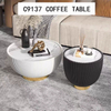 Living Room Center Table With Rock Slab Top Microfiber Leather Titanium Base Round Coffee Table