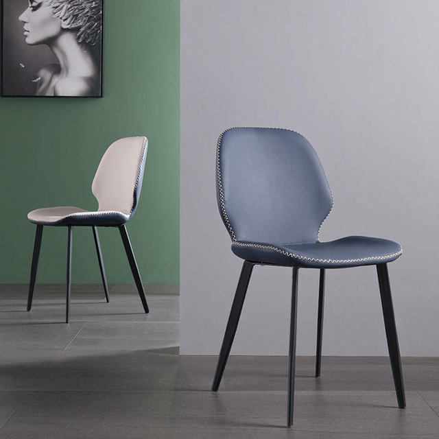 Italian Style Design Comfortable Chairs Metal Leg Super Fiber Leather Modern Simple Hotel Dining Room Chair