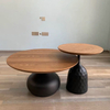 Contemporary Round Coffee & Tea Table Black Wooden Top With Metal Steel & Iron Material Home Dining Living Room Furniture Set